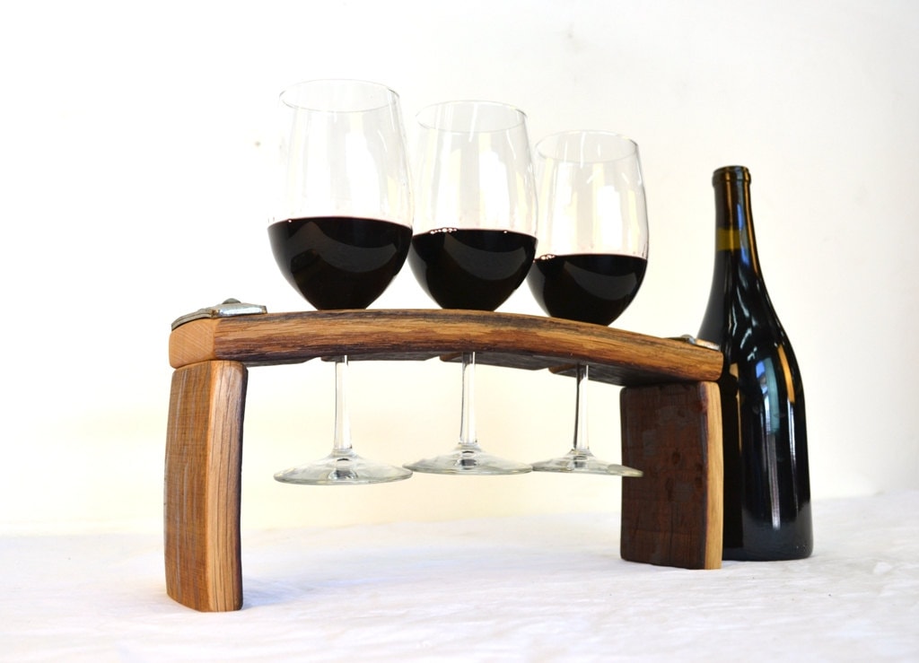 Barrel Stave Wine Flight - Volo - 3 glass server made from reclaimed California wine barrels. 100% Recycled!