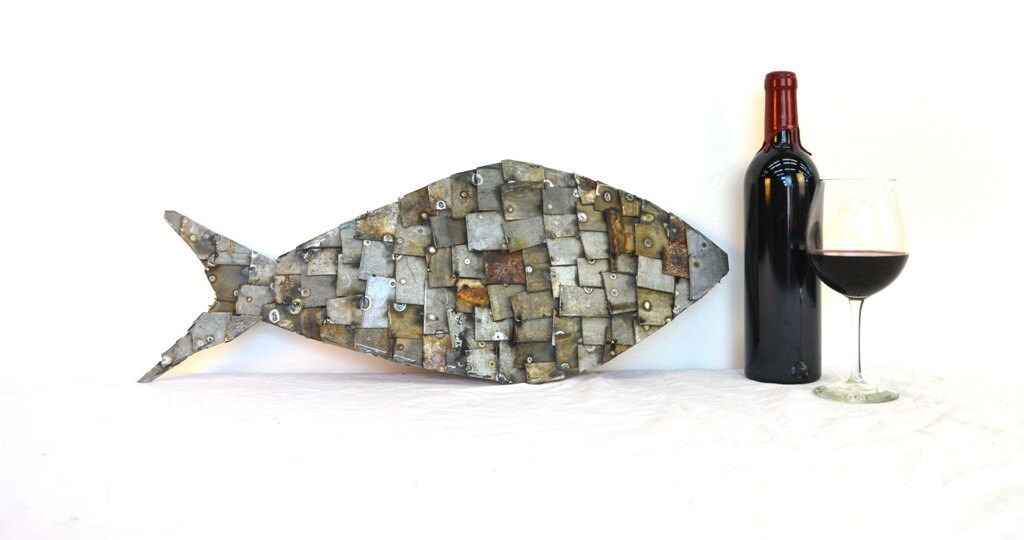 Wine Barrel Ring Wall Art - Fish - Made from retired California wine barrel rings. 100% Recycled!