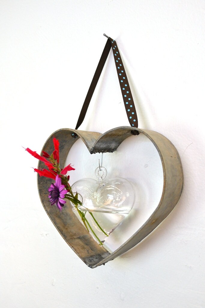 Wine Barrel Ring Heart with Heart Vase - Strati - made from retired barrel rings and 100% recycled glass