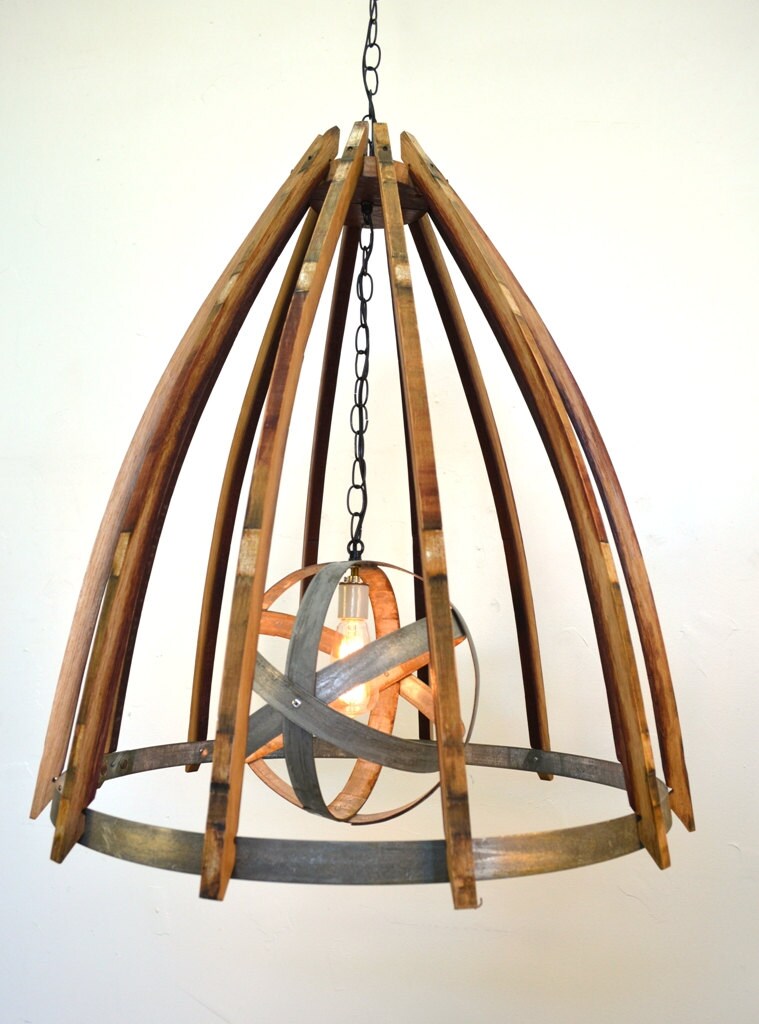 Wine Barrel Chandelier - Coprinus - Made from retired California wine barrels 100% Recycled!