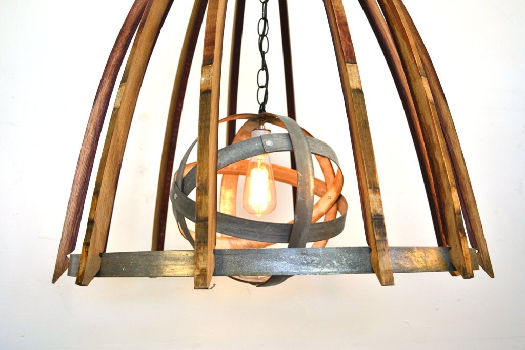 Wine Barrel Chandelier - Coprinus - Made from retired California wine barrels 100% Recycled!