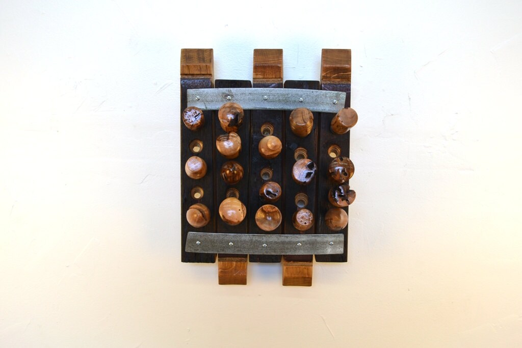 Mounted Wine Bottle Stopper Display - Five and Twenty - Made from reclaimed CA wine barrels. 100% Recycled!