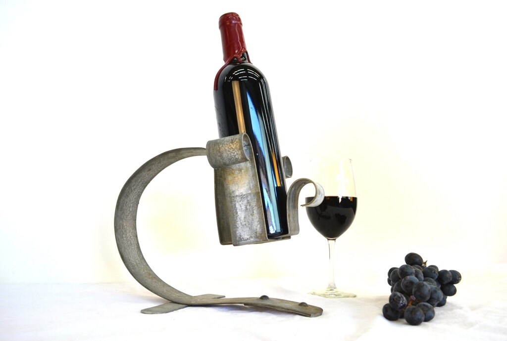 Barrel Steel Counter Top Bottle Holder - Porta Tirachina - Retired Napa Barrel Ring Wine Display. 100% Recycled!