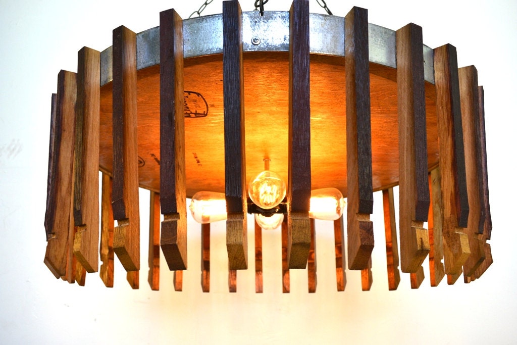 Wine Barrel Chandelier - Hujan XL - Made from retired Puncheon California wine barrel head and staves. 100% Recycled!