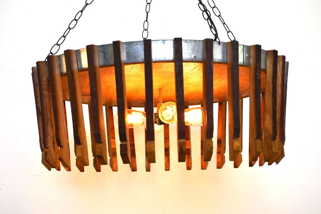 Wine Barrel Chandelier - Hujan XL - Made from retired Puncheon California wine barrel head and staves. 100% Recycled!