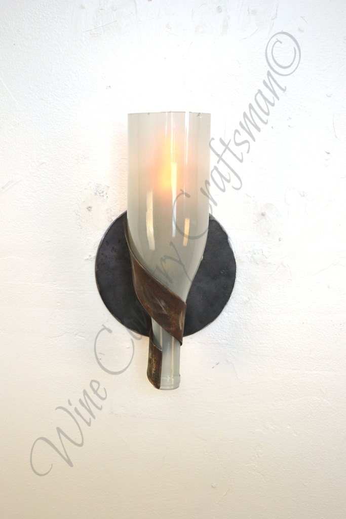 Wine Bottle Wall Sconce - Dulcet - Made from retired California wine barrel rings + steel 100% Recycled!