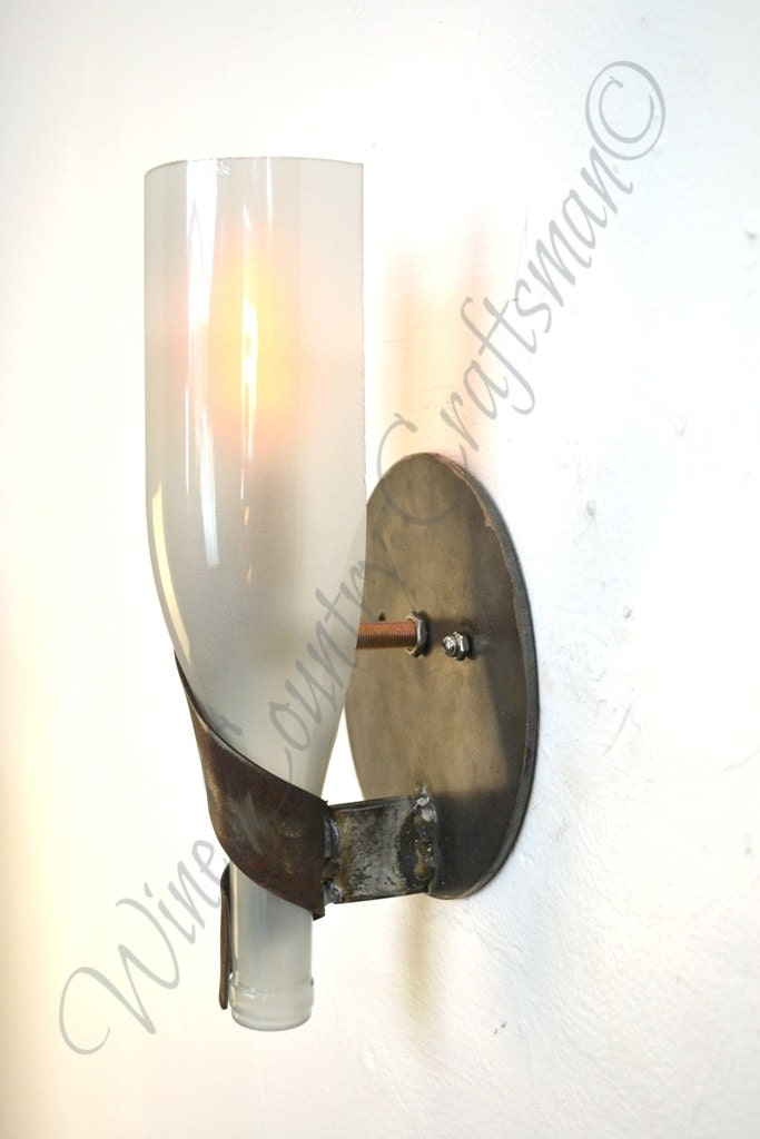 Wine Bottle Wall Sconce - Dulcet - Made from retired California wine barrel rings + steel 100% Recycled!