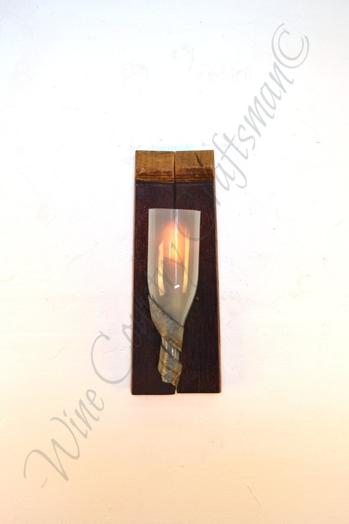 Wine Barrel Stave and Bottle Sconce - Morka - made from retired wine barrels and bottles. 100% Recycled!
