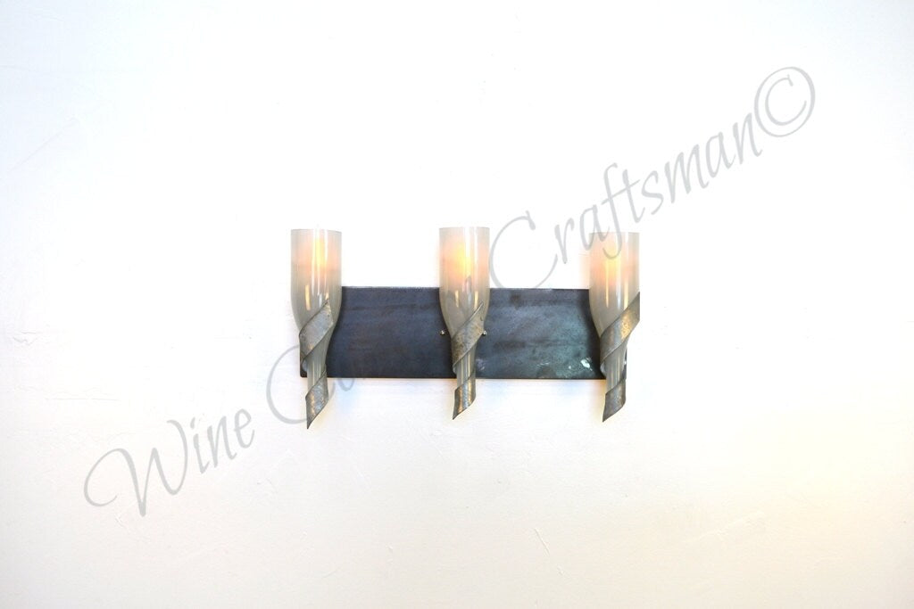 Wine Barrel Vanity Light - Sophistication - Made from retired CA wine barrel rings & local wine bottles. 100% Recycled!