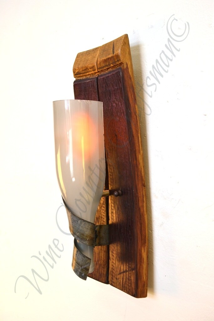 Wine Barrel Stave and Bottle Sconce - Morka - made from retired wine barrels and bottles. 100% Recycled!