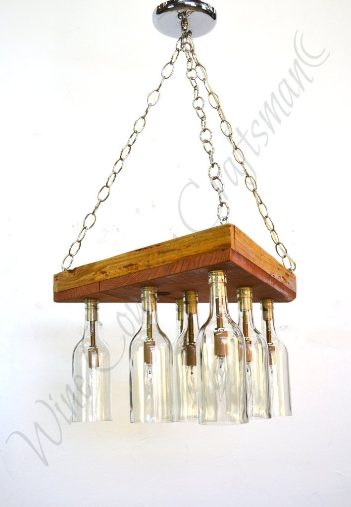 Barn Wood and Wine Bottle Chandelier - Adala - Made from reclaimed Barn wood and wine bottles. 100% Recycled!