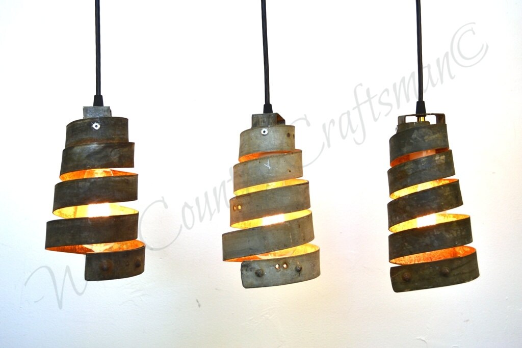 Wine Barrel Ring Chandelier - Caledonia - Made from reclaimed barn wood and wine barrel rings. 100% Recycled!