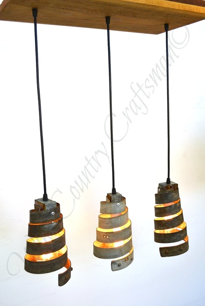 Wine Barrel Ring Chandelier - Caledonia - Made from reclaimed barn wood and wine barrel rings. 100% Recycled!