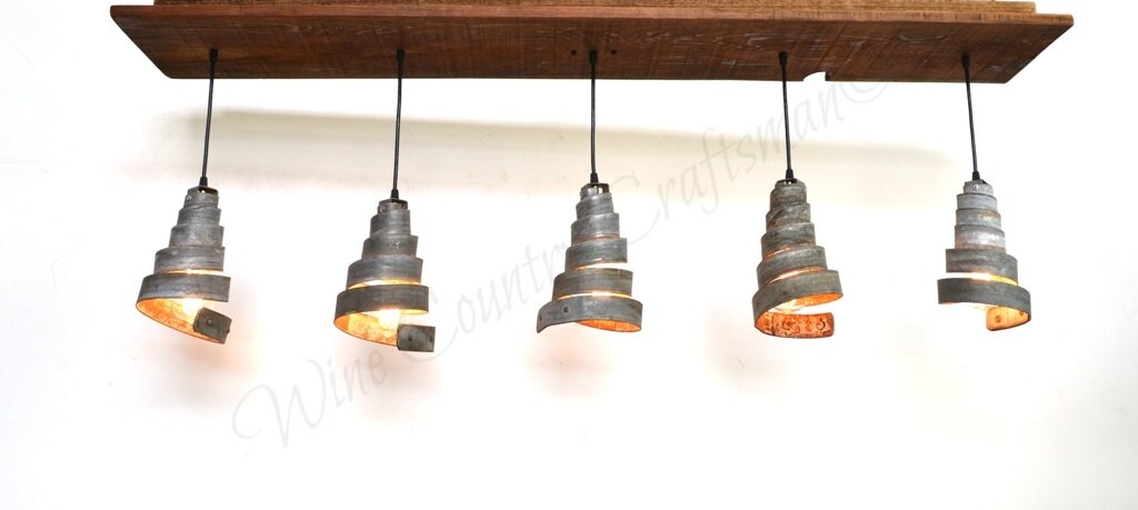 Barn Wood & Barrel Ring Chandelier - Vachellia - Made from reclaimed wood and wine barrel rings. 100% Recycled!