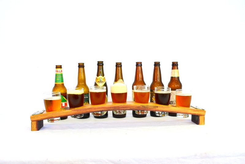 Wine Barrel Beer Flight Sampler with 7 Glasses - Biyara - Made from retired California wine barrels. 100% Recycled!