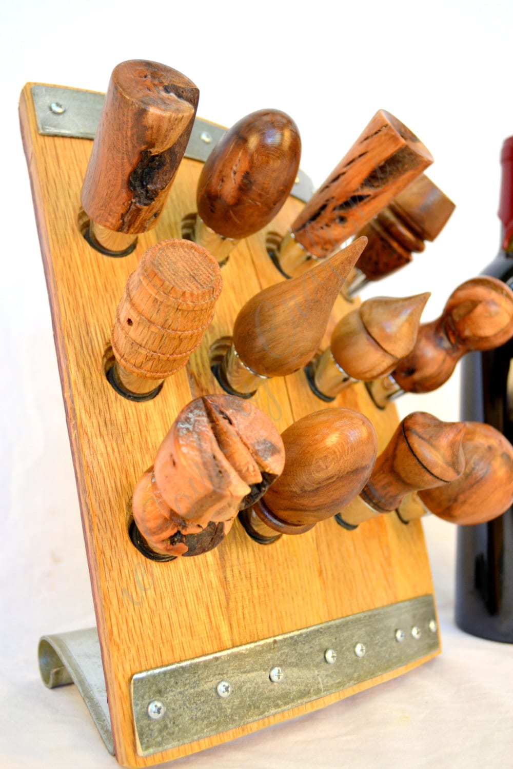 Wine Bottle Stopper Display - Vintner's Dozen 2 - Made from reclaimed California wine barrels. 100% Recycled!
