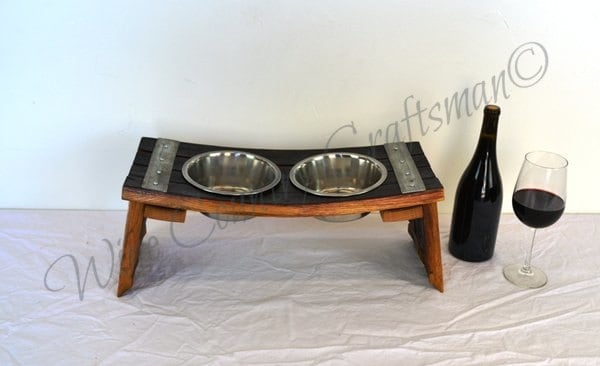 Elevated Wine Barrel Pet Feeder - Wiedii - Made from retired California wine barrels. 100% Recycled!