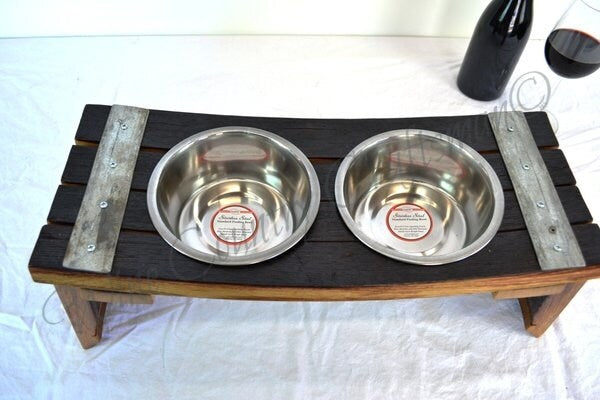 Elevated Wine Barrel Pet Feeder - Wiedii - Made from retired California wine barrels. 100% Recycled!