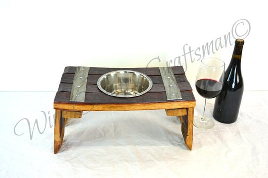 Wine Barrel Elevated Dog Food and Water Bowl Stand - Guigna - Made from retired Barrels. 100% Recycled!