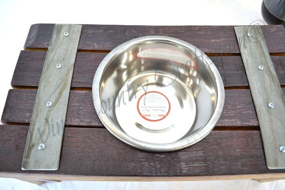 Wine Barrel Elevated Dog Food and Water Bowl Stand - Guigna - Made from retired Barrels. 100% Recycled!