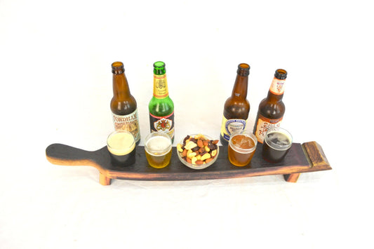 Barrel Stave Beer Flight with 4 Glasses Snack Bowl - Big Domo - Made from retired California wine barrels. 100% Recycled!
