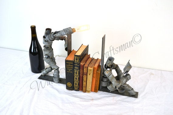 Wine Barrel Ring Reading Bookends with Light - Lesa - made from retired Napa wine barrel rings. 100% Recycled!