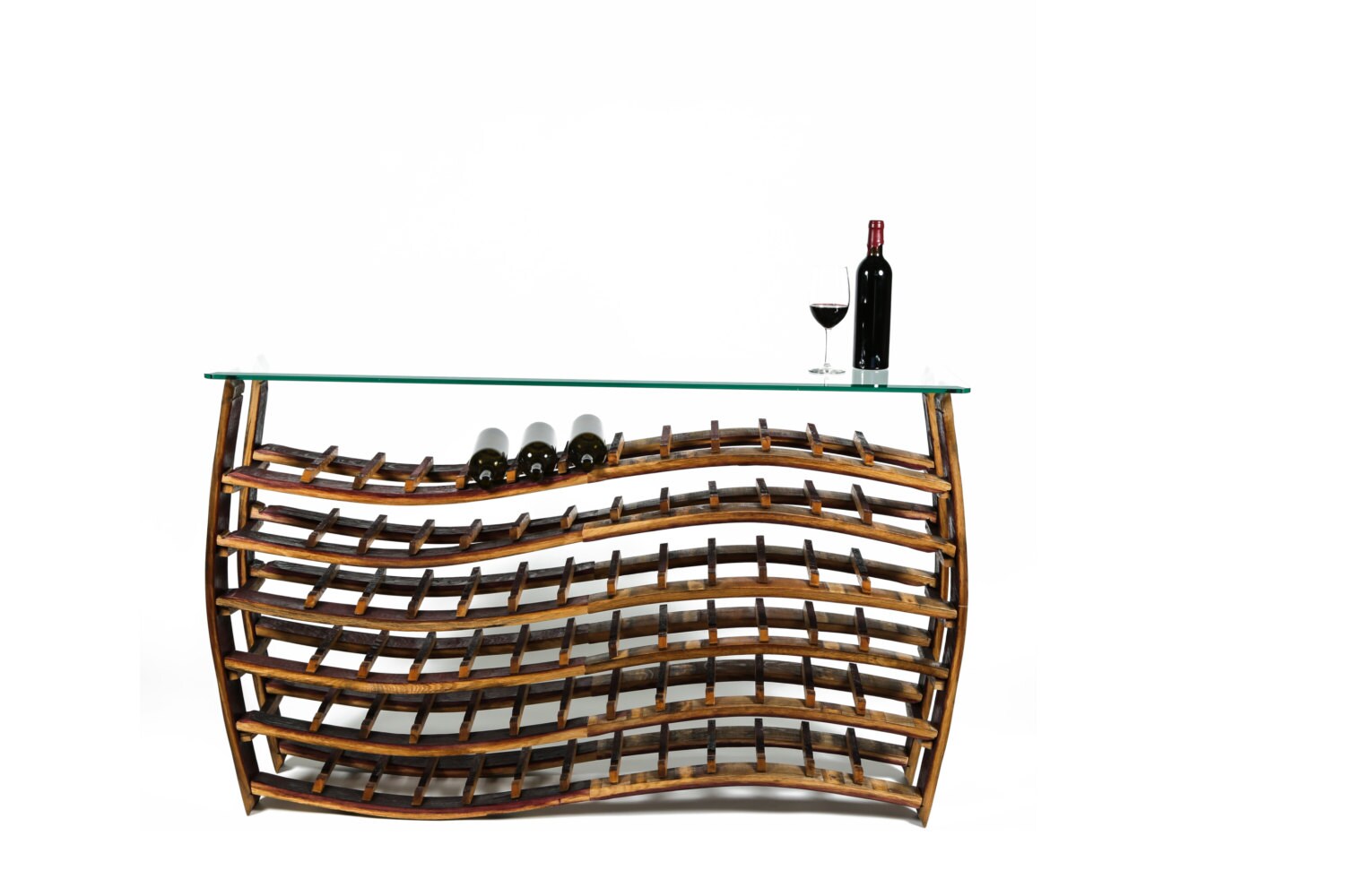 Large Wave Wine Rack - Antorini - Made from retired wine barrels. 100% Recycled!