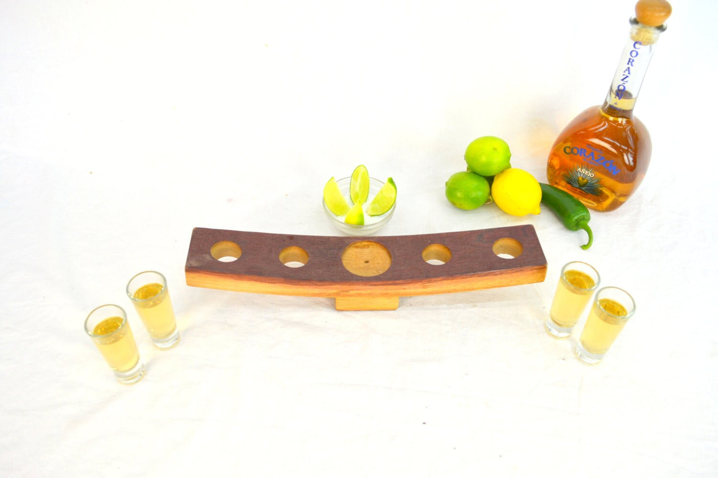 Wine Stave Tequila Four Glass Flight - Tessera - Made from reclaimed California wine barrels. 100% Recycled!