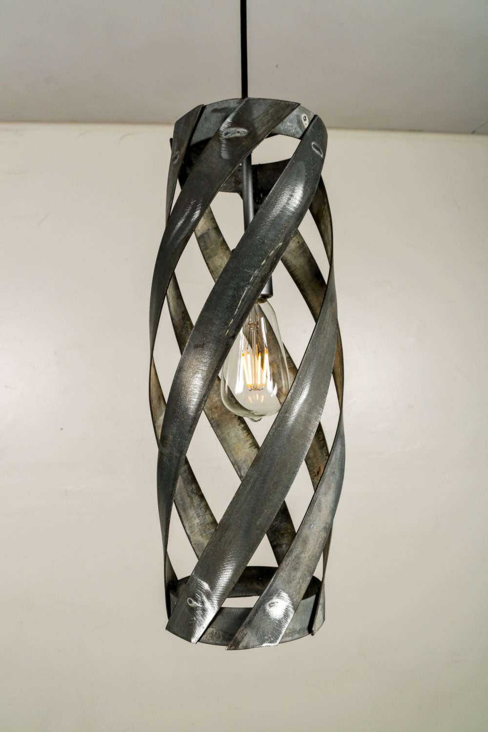 Wine Barrel Ring Swirl Pendant Light - Suliya - Made from retired California wine barrel rings. 100% Recycled!