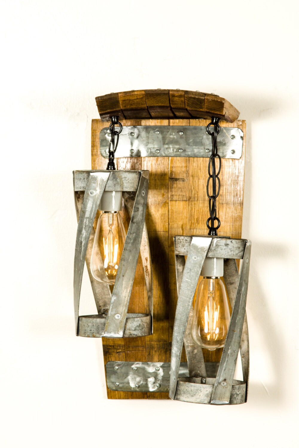Wine Barrel Wall Sconce - Double Vitali - Made from retired California wine barrel and staves. 100% Recycled!
