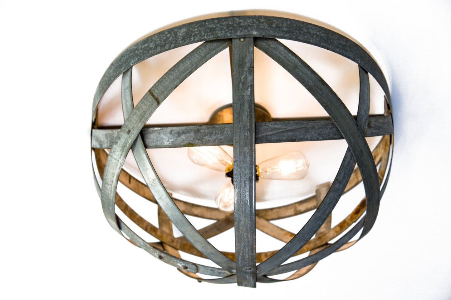 Wine Barrel Ring Flush Mount Ceiling Light - Orbis - Made from retired CA wine barrel rings. 100% Recycled!
