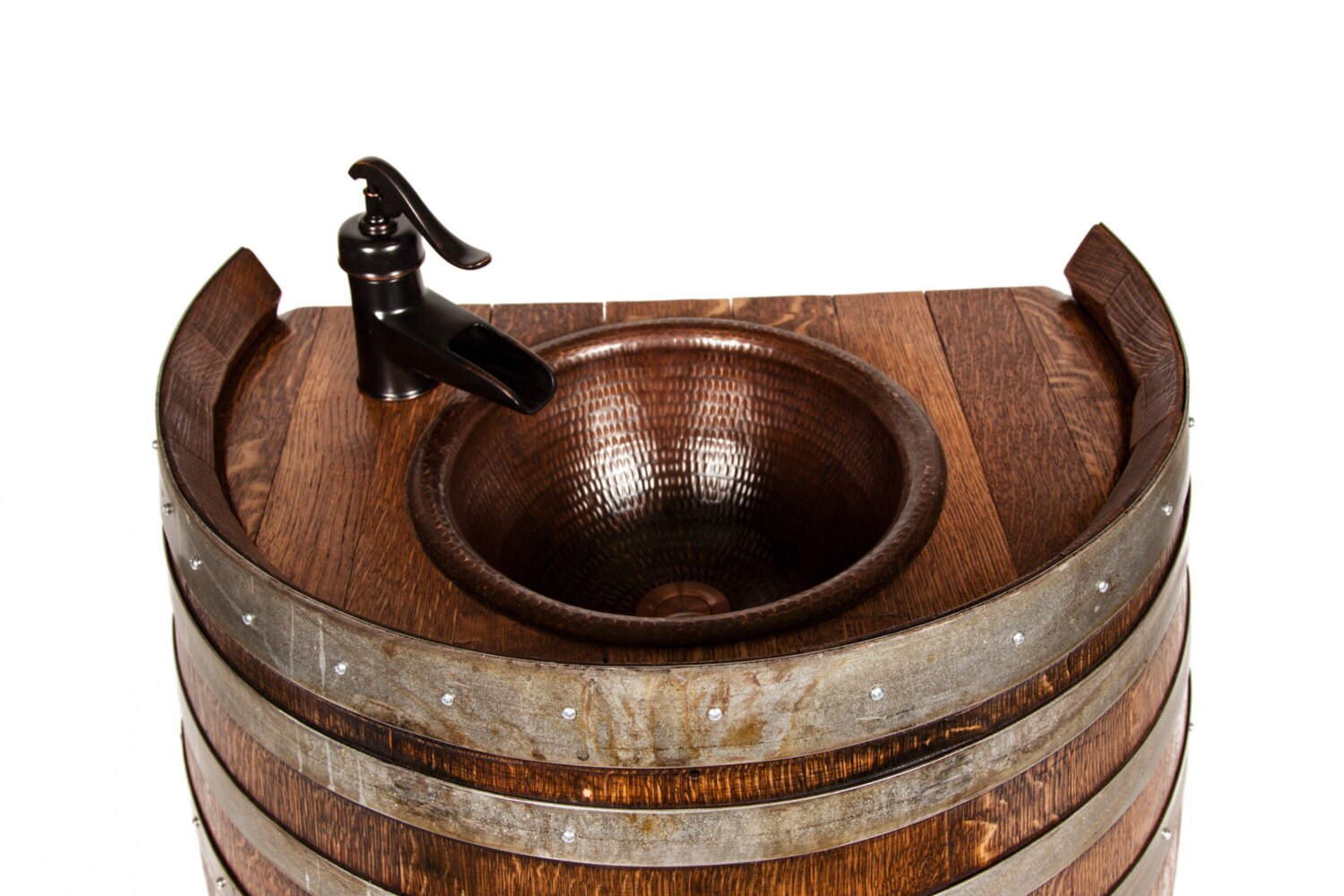 Wine Barrel Vanity and Copper Sink - TreQuarti - Made from a retired CA wine barrel. 100% Recycled!