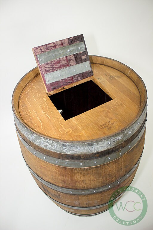 Wine barrel trash can with removable lid - Receptacle - made from reclaimed California wine barrels