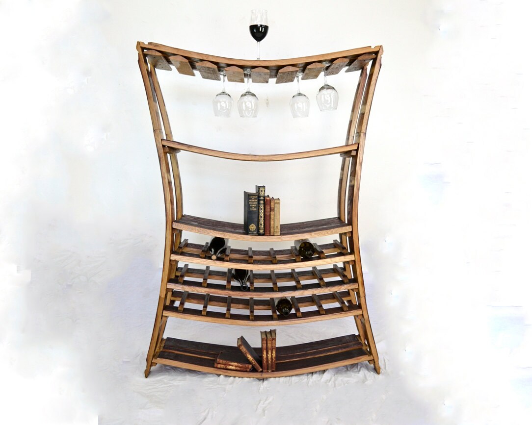 Wine Bottle and Glass Rack - Rhone - Made from retired California wine barrels. 100% Recycled!